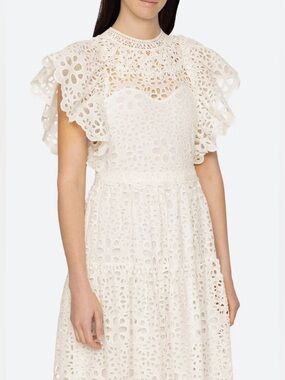 SEA NY Lumi Dress Ivory Eyelet Flutter Sleeve - size 0